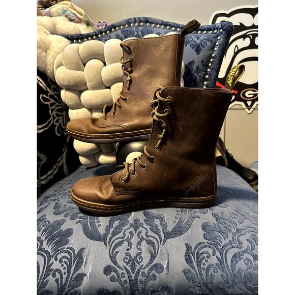 Dr Martens Brown Lace Up Fold Down Red Plaid Size 8/EU 39 - Picture 2 of 6